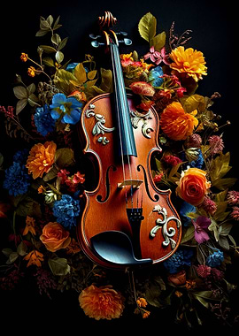 music violin and flower