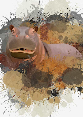 Baby Hippo Paint Splatter