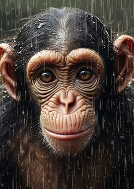 Cute Wet Chimpanzee