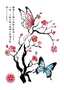 Two butterflies sumi e