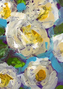 White Yellow Flowers Art