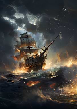 Sailship under fire