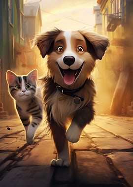 Happy Dog and Cat