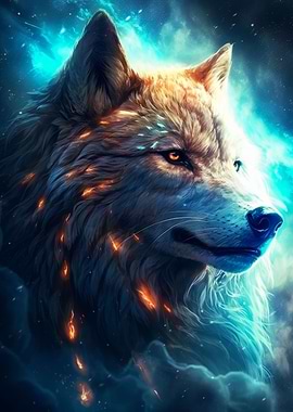 white wolf in nebula