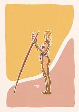 Girl and her surfboard