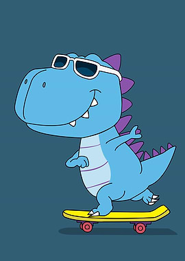 dinosaur playing skateboar