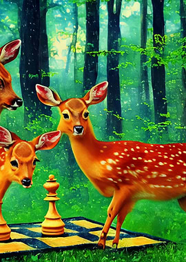 Deers playing chess VGogh