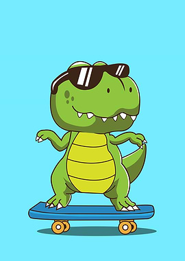 dinosaur playing skateboar