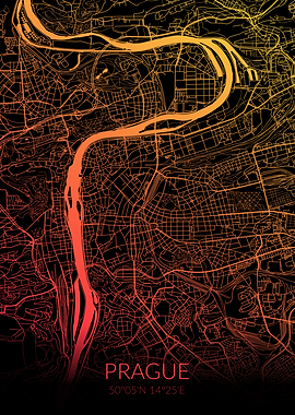 Prague Map Black Orange