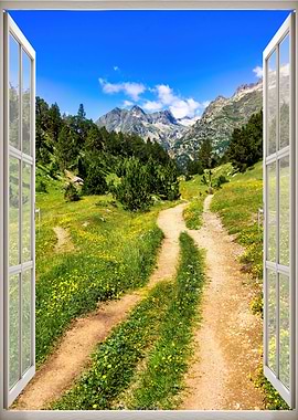 Window view mountains road