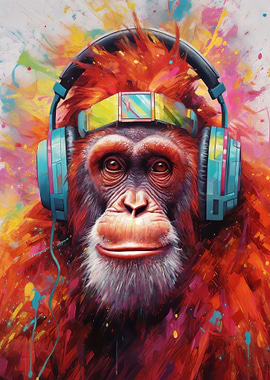 Orangutan with Headphones