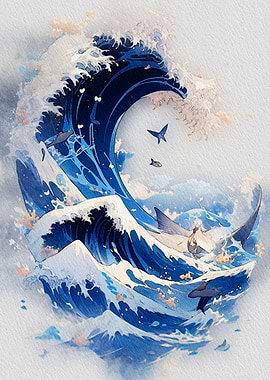 anime wave watercolor
