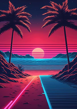 Neon beach sunset