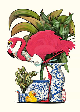 Flamingo Cleaning Teeth