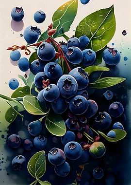 Watercolor Blue Berries