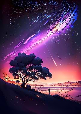 Fantasy Anime Stars Sunset