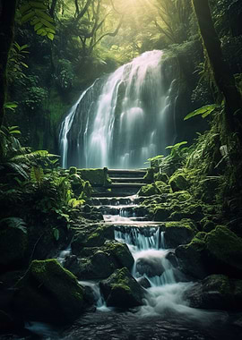 waterfall in forest nature