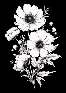 Flowers Black and White 2
