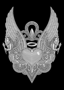 Heart with angel holding