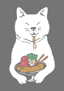 Cute Cat Eating Ramen