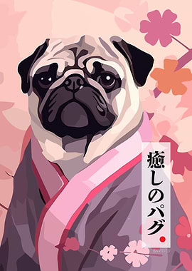 Cute Pug in Kimono