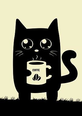 Cat Drinking Coffee