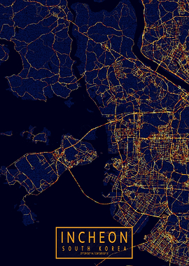 Incheon Map City At Night