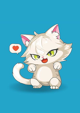 White kitten with heart