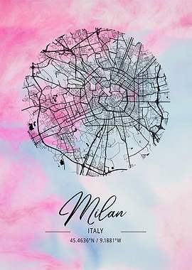 Milan Beta Watercolor Map