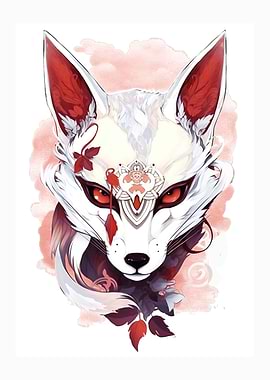 Kitsune Fox Mask Ink Wash
