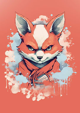 Kitsune Fox Mask Ink Wash