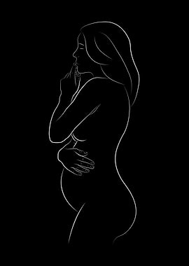 Pregnant Nude Girl LineArt