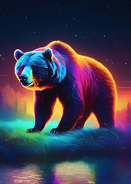 Neon glowing Grizzly Bear