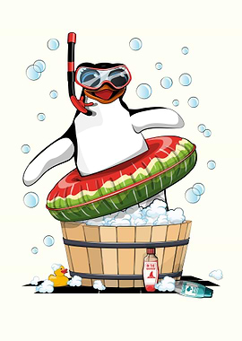 Penguin in Bubble Bath