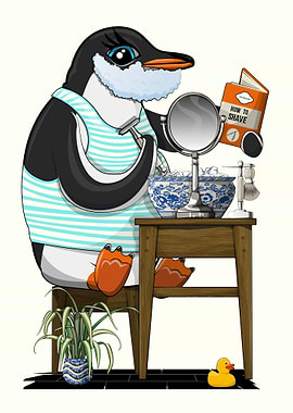 Penguin Shave in Bathroom