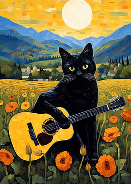 Black Cat Play Guitar