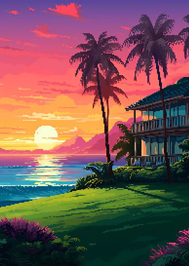 Sunset Hawaii Pixel Art