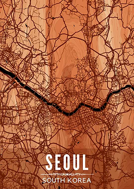Seoul Map Wood Style