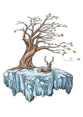 Tree and deer on island