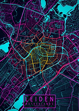 Leiden City Map Neon