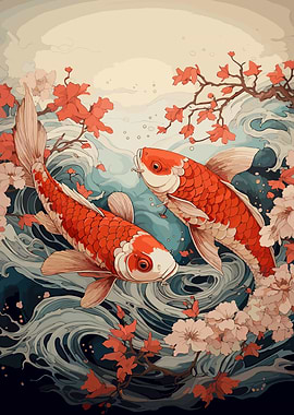 Ukiyo e Koi Fish