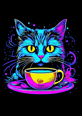 Neon Cat Coffee Cup