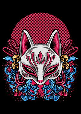 Kitsune Fox Mask Ink Wash