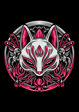 Kitsune Fox Mask Ink Wash