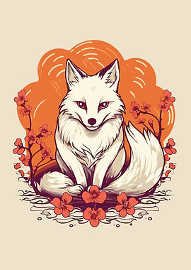 Kitsune Fox Mask Ink Wash