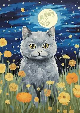 cat moon night landscape