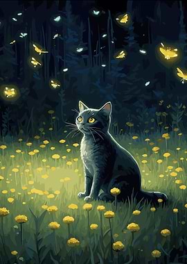 cat moon night landscape