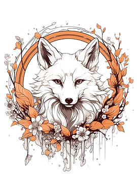 Kitsune Fox Mask Ink Wash