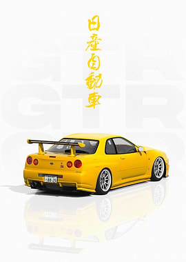 Yellow Nissan GTR R34