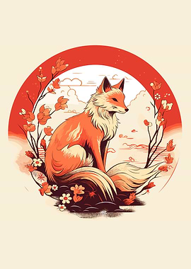 Kitsune Fox Mask Ink Wash